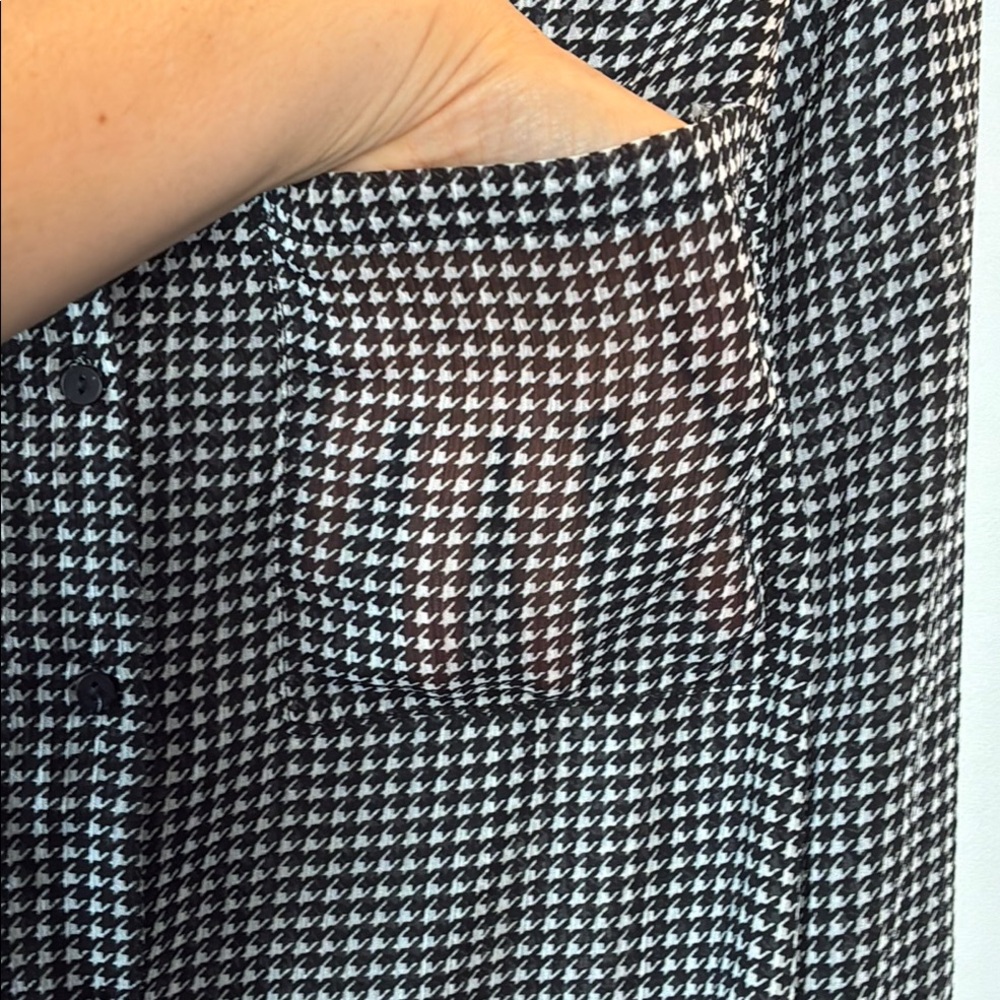Chic Houndstooth Black and White Women's Button Down Shirt by Love for Humanity - Picture 4 of 9
